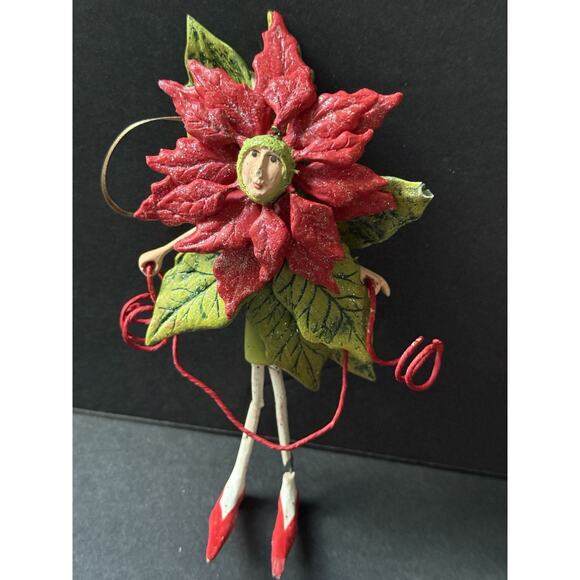 Patience Brewster Poinsettia Girl Krinkles Christmas Ornament Hand Painted 6.5” - Picture 4 of 8